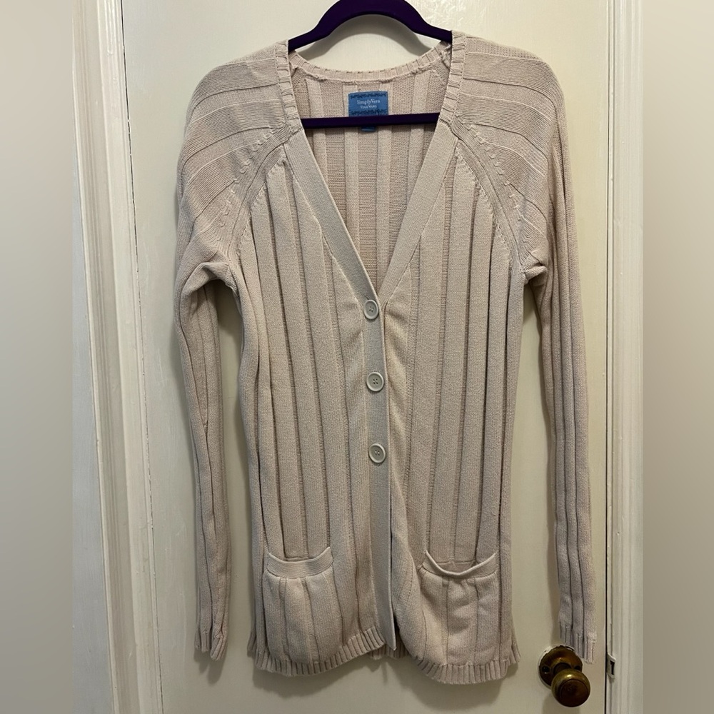 Simply Vera - Light Beige Ribbed Cardigan - (Small) EUC
